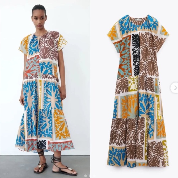 Zara Dresses & Skirts - ZARA Colorful Patterned Kaftan dress size extra small